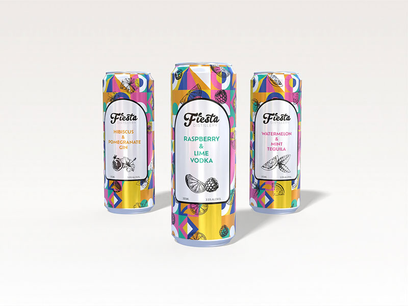 Fiesta Distillery Premix cans branding and packaging design